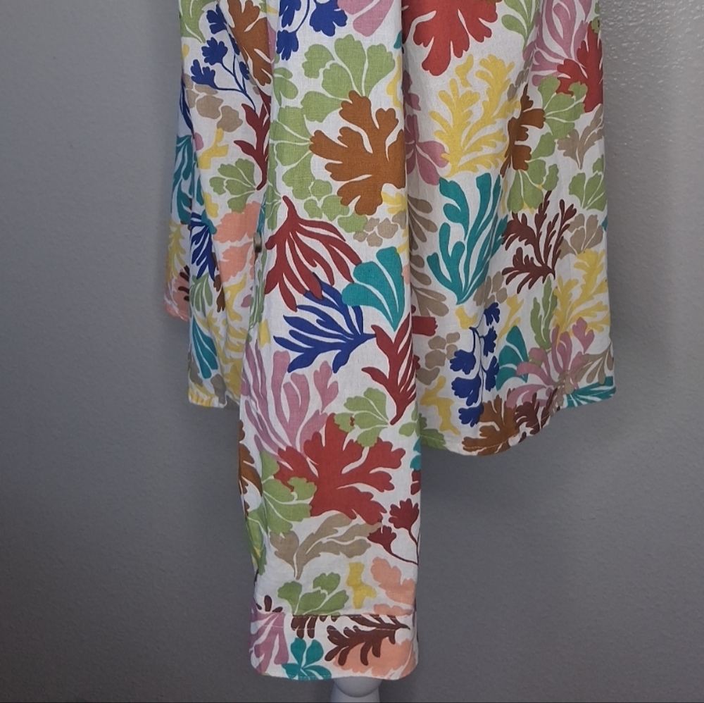 St. John's Bay Womens Split Crew Neck Roll-tab Sleeve Blouse Coral Multicolor PM - Picture 11 of 16